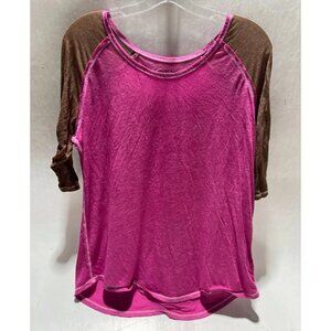 Arizona Jean Company Pink And Brown 3/4 Sleeve Boxy Tee